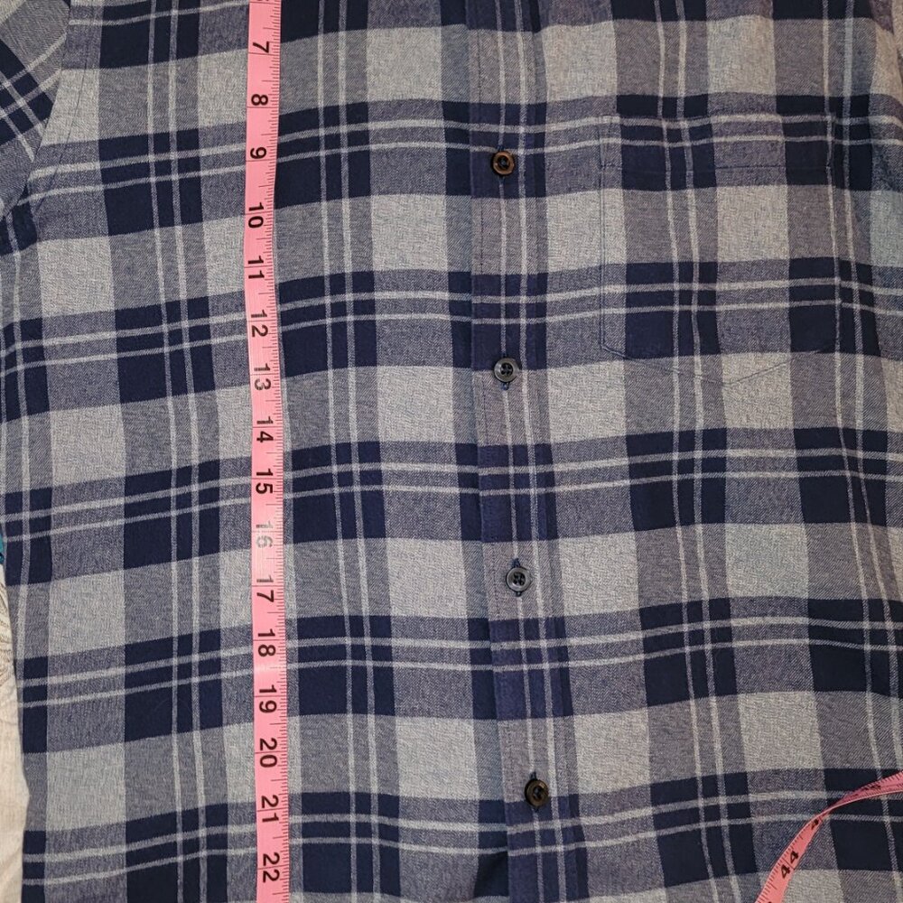 Nordstrom Men's Shop Slim Fit Flannel Long Sleeve Shirt Medium Blue / Grey Plaid - Picture 10 of 15